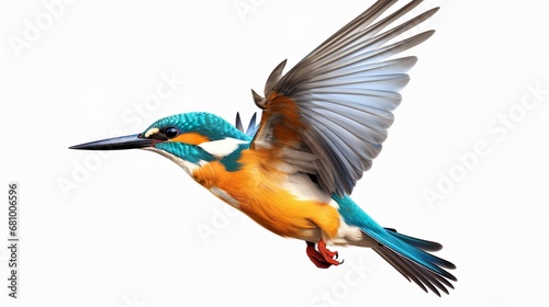 Watercolor kingfisher with jungle flower, isolated in white background