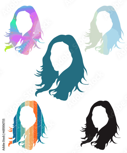 Stylized Beautiful woman s face with long hair silhouette. Women s hair beauty spa salon logo or symbol