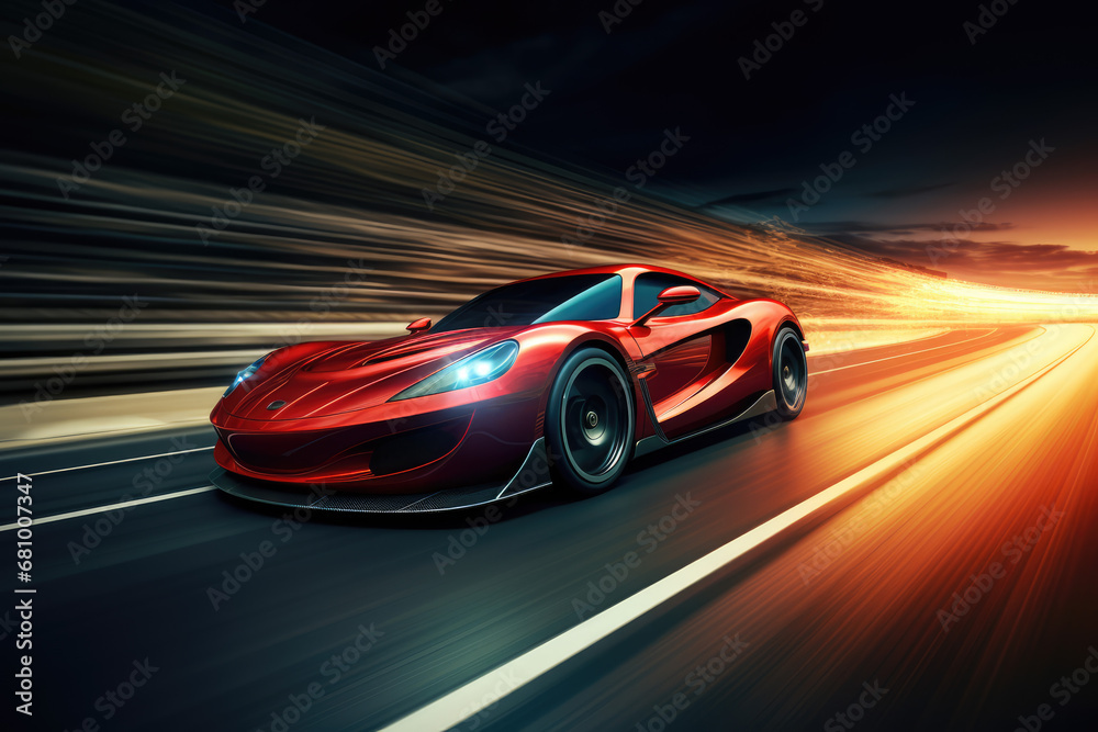 Sport car on the road with motion blur background. 3d rendering Sport car on the road with motion blur background. 3d rendering