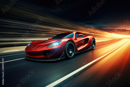 Sport car on the road with motion blur background. 3d rendering © Kitta