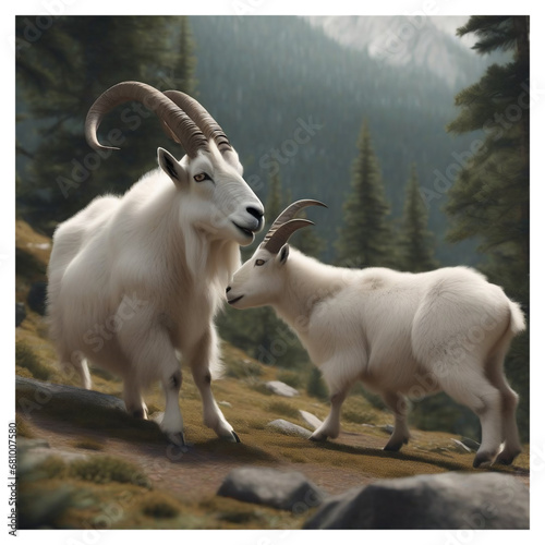 A pair of mountain goats in the wild   generative ai