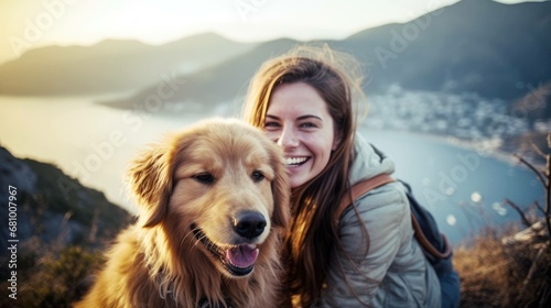 Back packer and her dog.