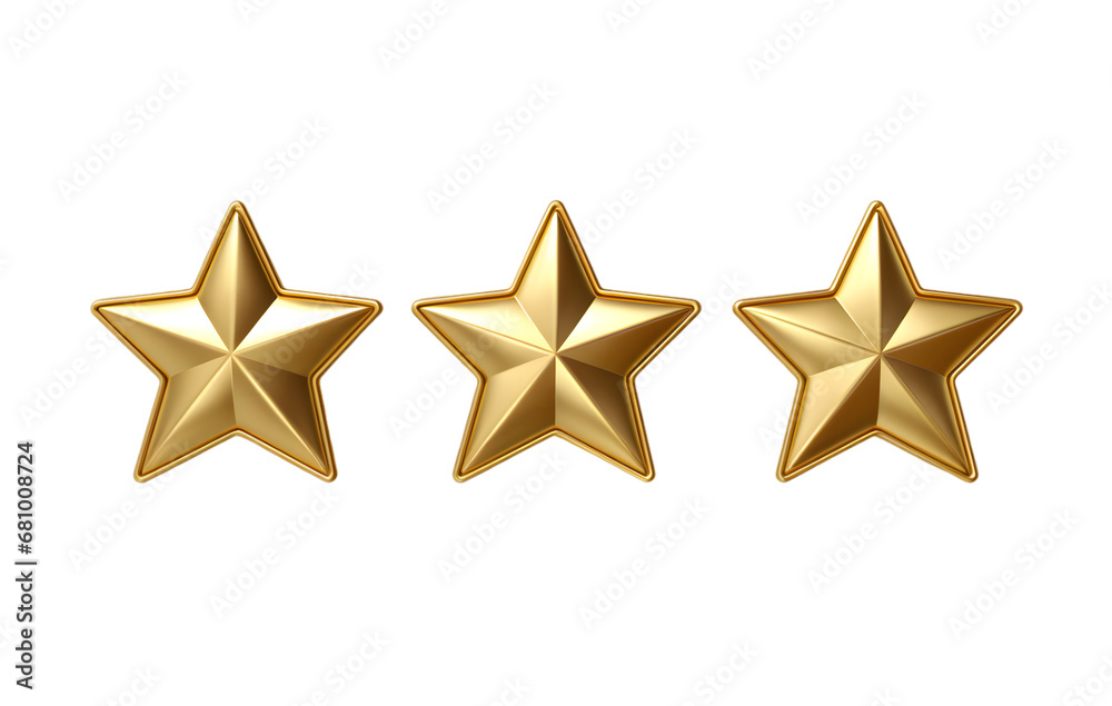 Fototapeta premium Three stars golden score ranking review isolated on transparent background
