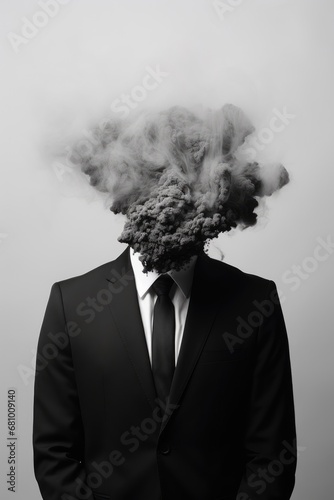 black smoke coming out of a mans head - studio portrait wearing a suit © Salander Studio