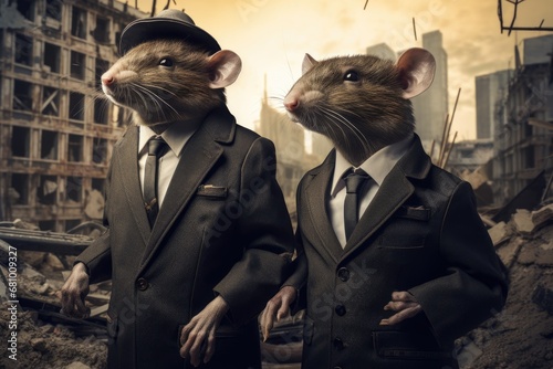 A Dapper Duo: Mice in Stylish Suits and Ties photo