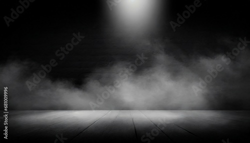 abstract image of dark room concrete floor black room or stage background for product placement panoramic view of the abstract fog white cloudiness mist or smog moves on black background