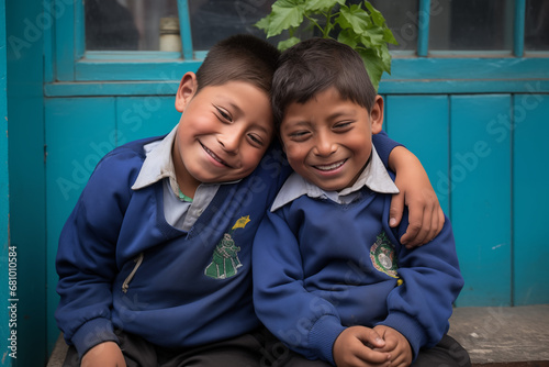 Guatemalan Schoolchildren Laughing Together at Rural School photo