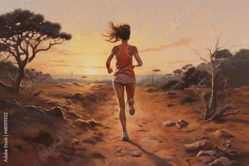 A Woman's Sprint Through the Rustic Pathway