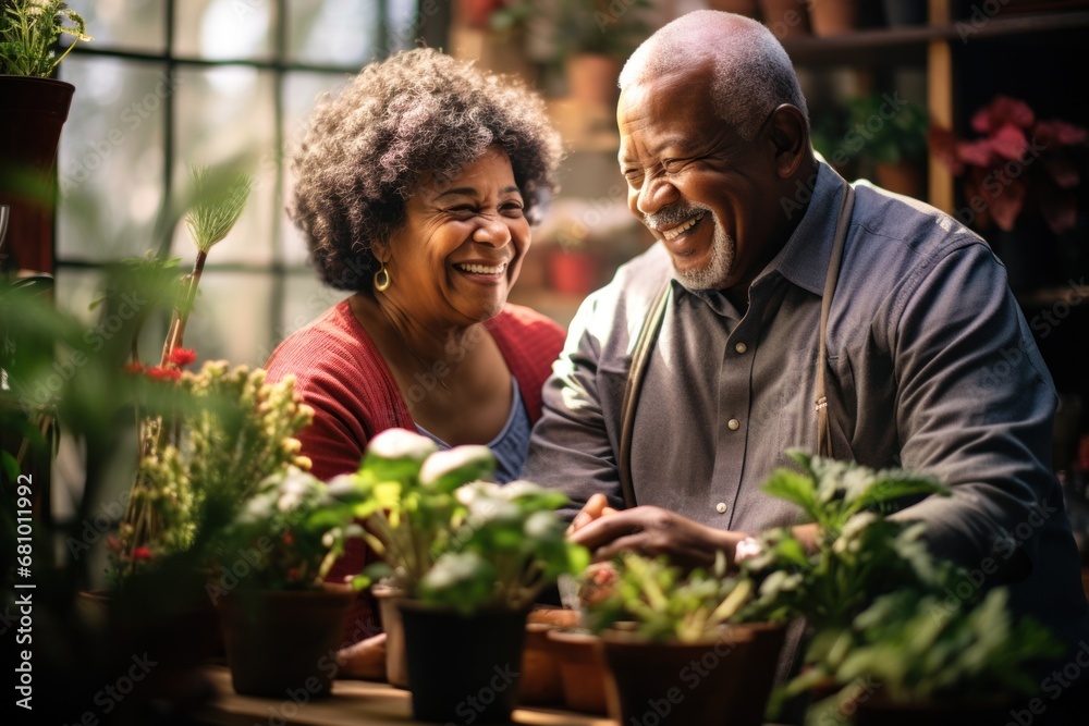 Afroamerican senior couple enjoy takes care indoor