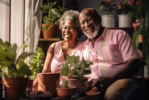Afroamerican senior couple enjoy takes care indoor © sirisakboakaew