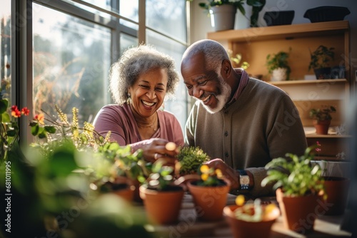 Afroamerican senior couple enjoy takes care indoor