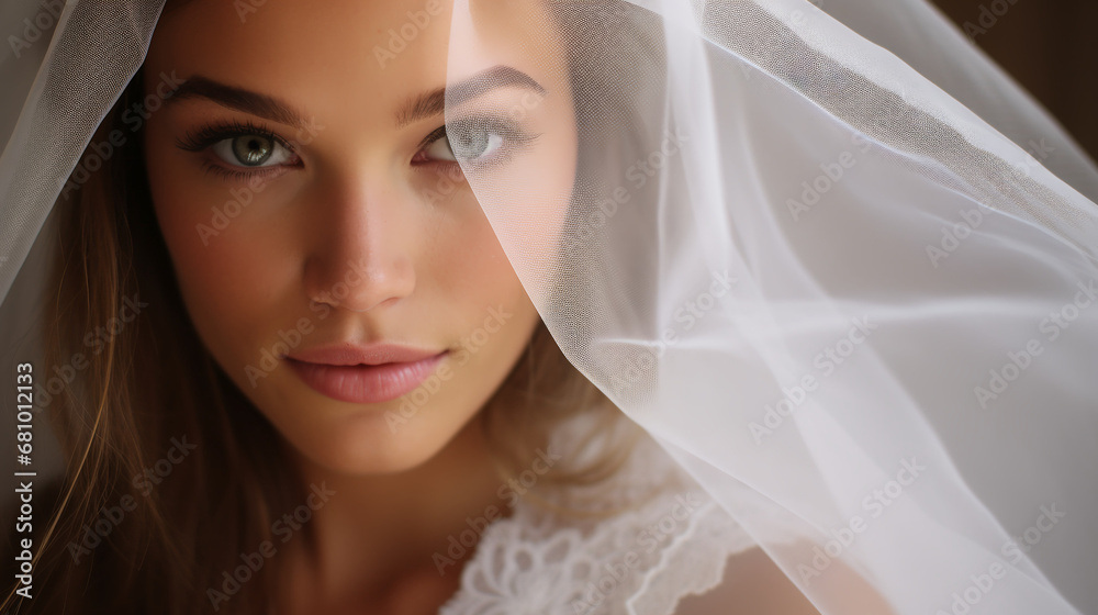 Beautiful young girl bride in a white veil close-up portrait photo Beautiful young girl bride in a white veil close-up portrait photo
