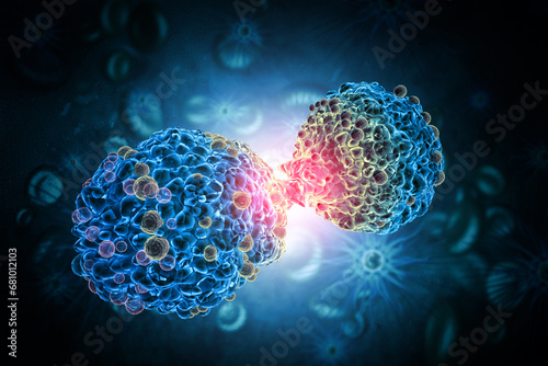 Cancer cells. Cancer outbreak and treatment for malignant cancer cells in a human body. 3d illustration