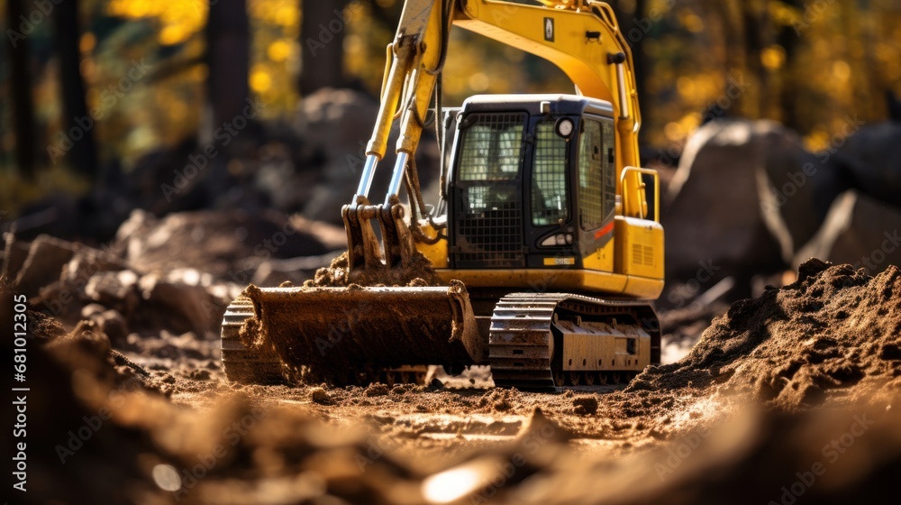 Cropped image of an excavator removing soil on a job site. Cropped image of an excavator removing soil on a job site.