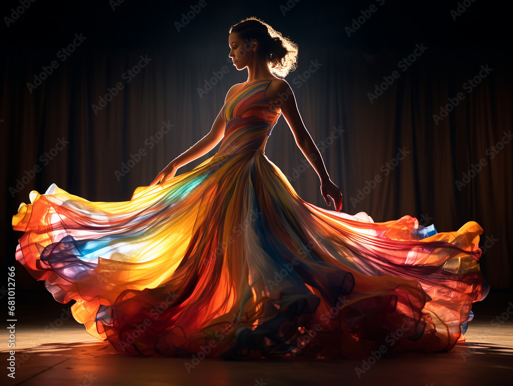 dancing girl in a long bright dress woman silhouette dancing girl in a long bright dress woman silhouette