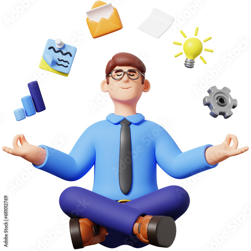 Businessman Doing Meditation 3D Illustration