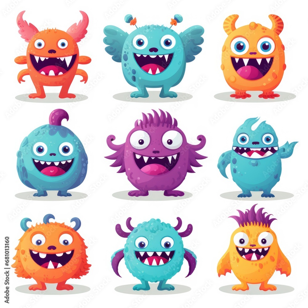 A Collection of Colorful Cartoon Monsters Expressing Various Emotions