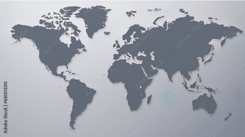 Gray blank world map. Isolated on white background.