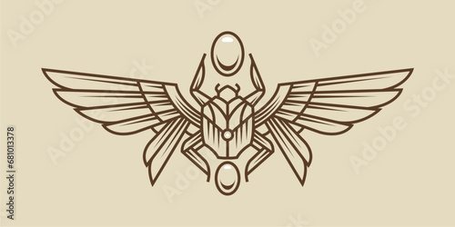 egypt sacred Scarab wall art design. beetle with wings Vector illustration logo, personifying the god Khepri. Symbol of the ancient Egyptians