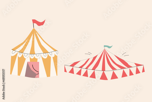 hand drawn tent of circus - yellow and red colors
