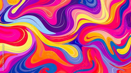 Groovy retro seamless pattern. Disco wavy rainbow background liquid. Trippy psychedelic swirl summer backdrop.