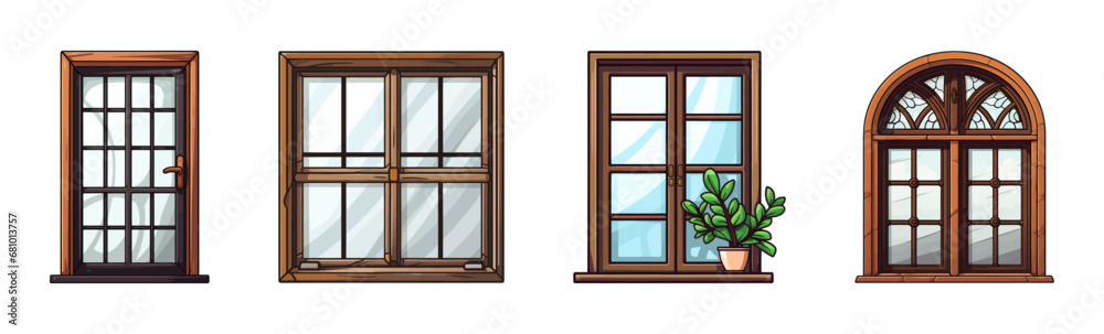 Obraz premium Cartoon window set. Vector illustration
