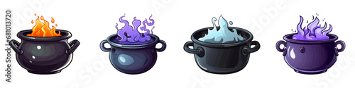 Witch's cauldron with boiling potion. Cartoon vector illustration