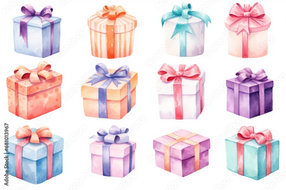 Obraz premium Four Festive Gifts Wrapped in Vibrant Colors