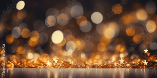 Star Abstract Decoration Lights, Gold Sparkles, Shine Blurred Background.