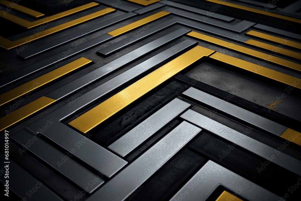 Obraz premium Abstract background with geometric shapes, metallic and yellow color. Generative AI