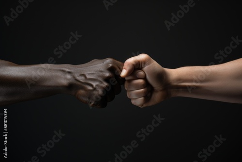 Hand of a black person and hand of a white person, concept of social equality and cultural diversity. Generative AI