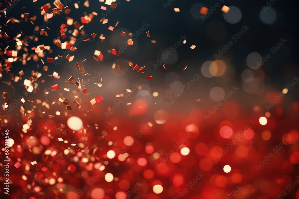 Abstract festive red background with splash of confetti