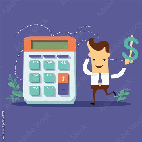 Financial plan, invoice or tax, expense or loan concept, businessman with calculator estimate cost project document, Business character, Vector illustration