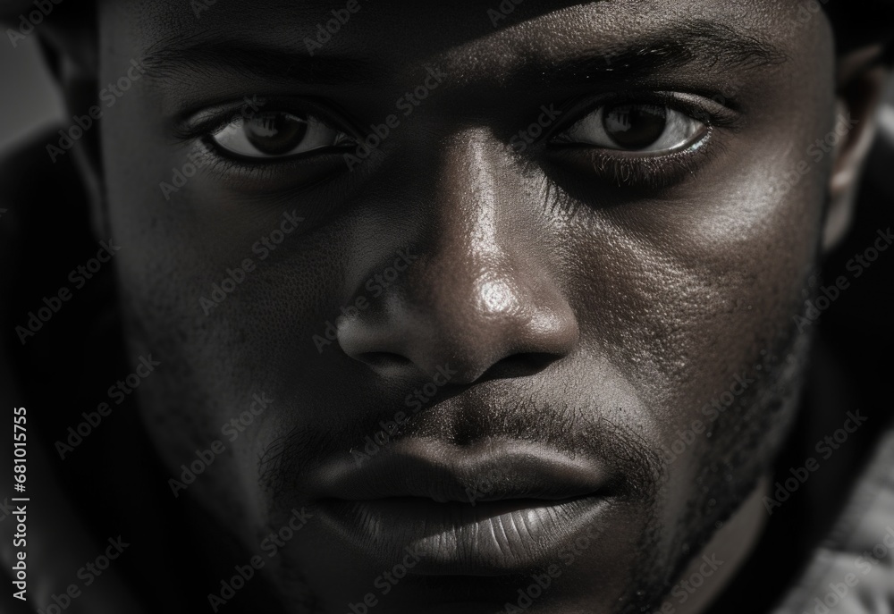 Face of a black man with a serious look, digital illustration. Generative AI Face of a black man with a serious look, digital illustration. Generative AI