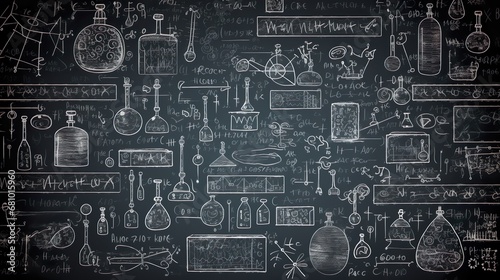 scientific formulas chalkboard illustrations photo