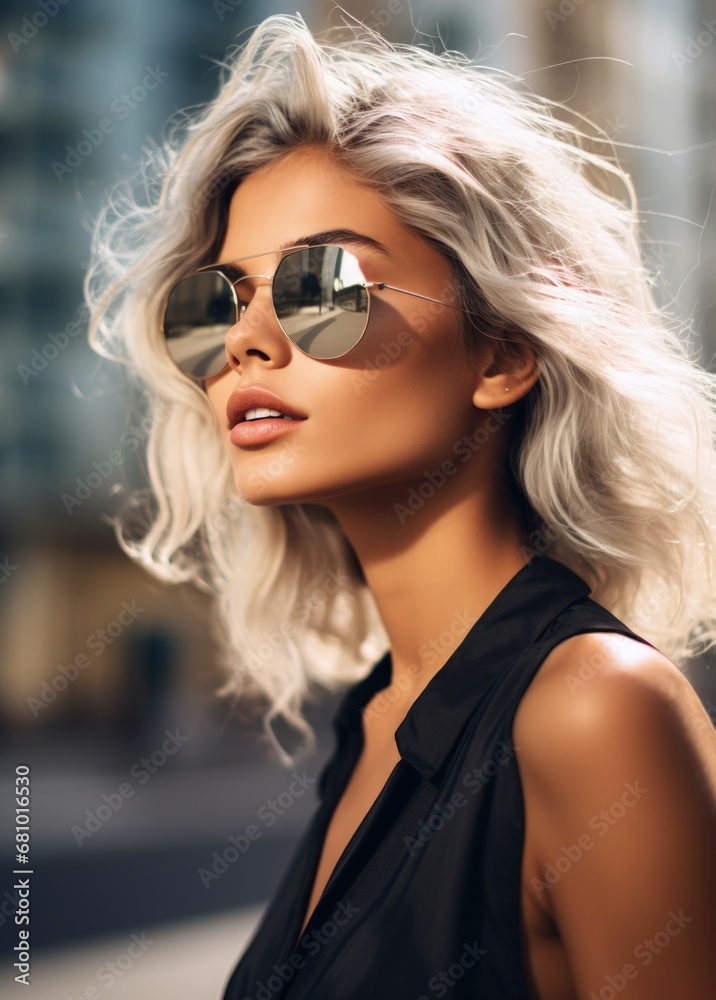 Beautiful blonde woman with sunglasses, fashion and style concept. Generative AI Beautiful blonde woman with sunglasses, fashion and style concept. Generative AI
