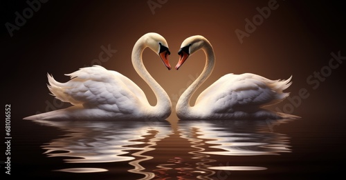 Two Swans Creating a Romantic Heart Shape in the Glistening Water