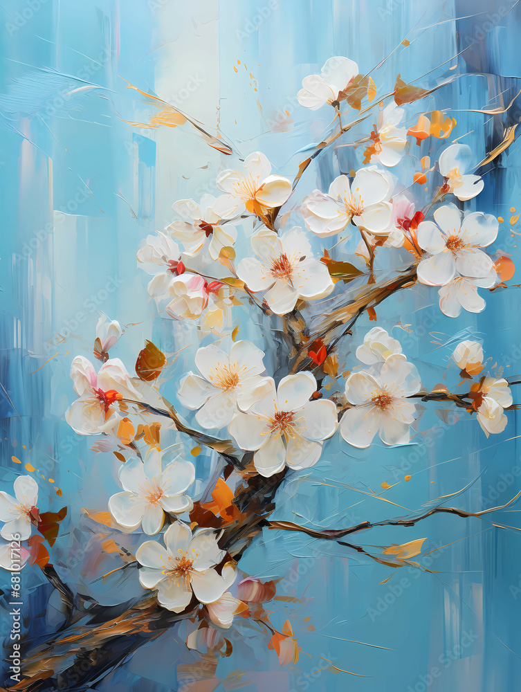 A Painting Of A White Flower - Hello spring background with cherry blossoms flowers