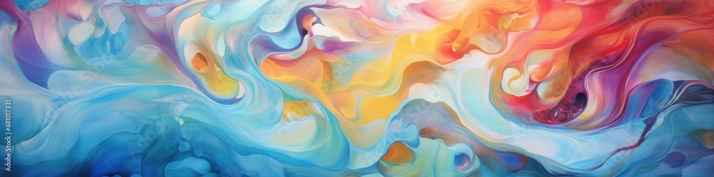 Fototapeta premium Colors in Motion: A Vibrant Abstract Painting With Blue, Yellow, and Red Hues
