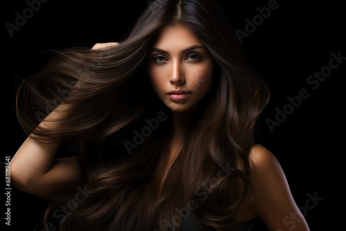 A Captivating Portrait of a Woman with Beautiful Long Brown Hair