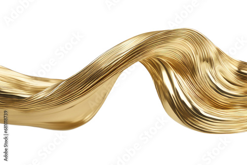 a high quality stock photograph of a single Abstract golden metallic wave band isolated on a white background