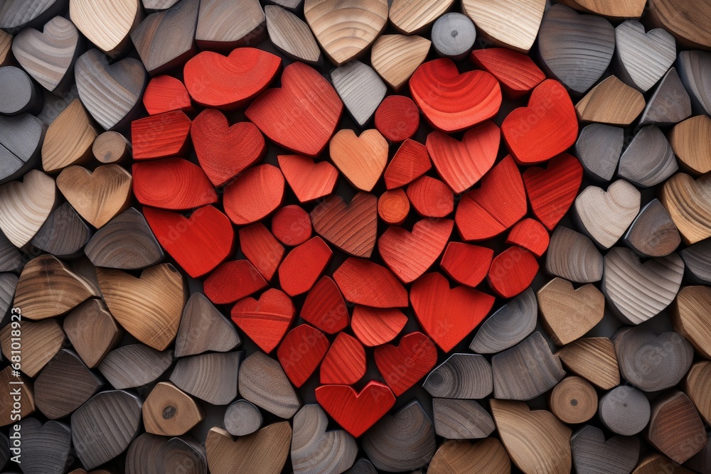 Obraz premium A Rustic Heartcrafted from Weathered Wooden Logs