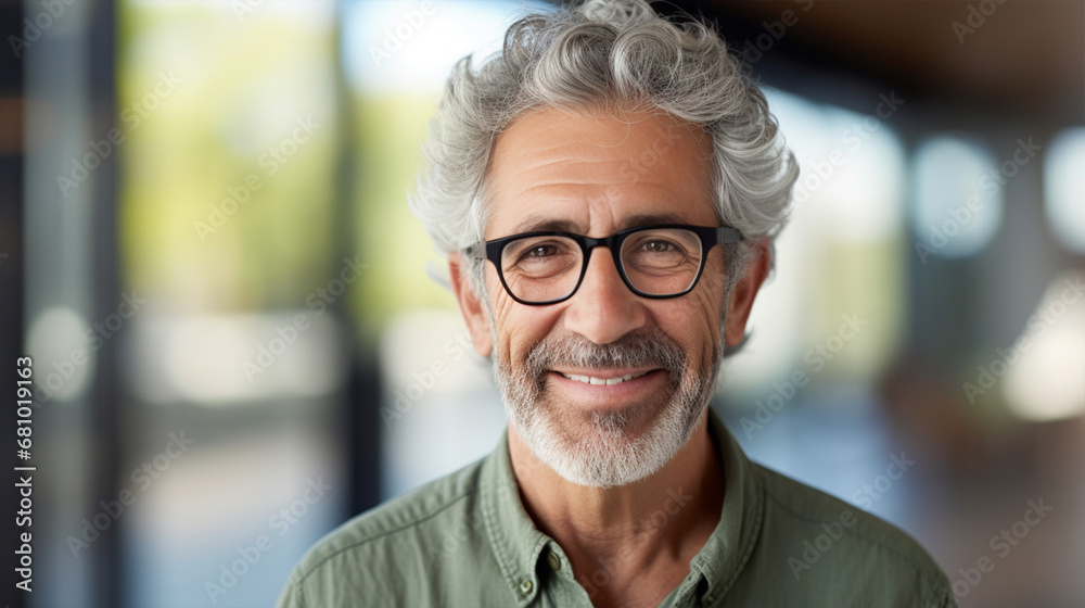 Close Up Portrait of a Cheerful Senior Man with Gray Hair Wearing Glasses, ai technology Close Up Portrait of a Cheerful Senior Man with Gray Hair Wearing Glasses, ai technology