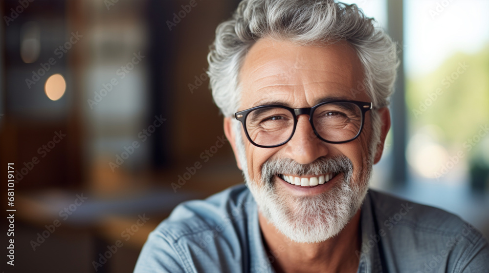 Close Up Portrait of a Cheerful Senior Man with Gray Hair Wearing Glasses, ai technology Close Up Portrait of a Cheerful Senior Man with Gray Hair Wearing Glasses, ai technology