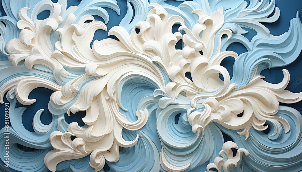 Elegant Blue Wave Artwork with Sea Foam Detail Elegant Blue Wave Artwork with Sea Foam Detail