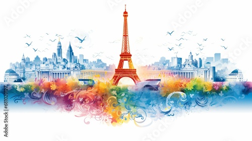 Les jeux olympique de Paris 2024, Illustration sur le thème du sport et de la Tour Eiffel, illustration ia générative  photo