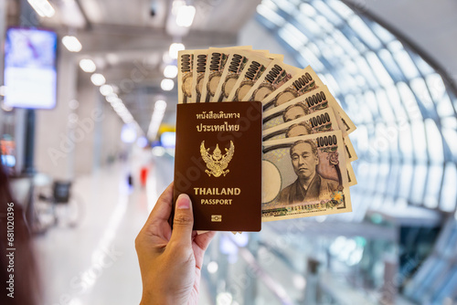 Handy passport and yen for shopping and sightseeing at the airport. photo