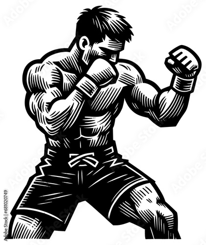 MMA Fighter Portrait Linocut