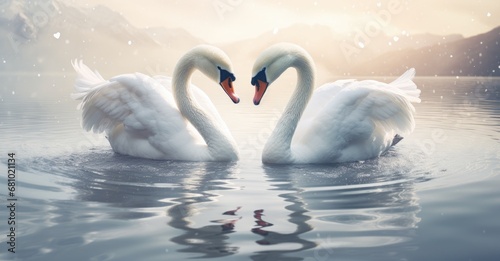 Two Graceful Swans Gliding on Calm Waters © pham