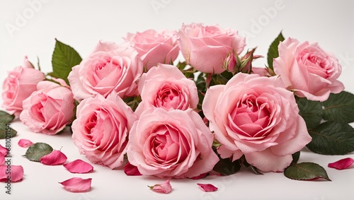  Pink Roses Bloom  Computer Graphics by Marie Angel on White Background 